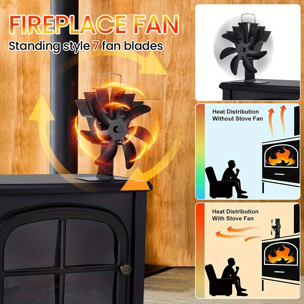 Aluminum 7-Blade Heat Powered Stove Fan for Log Wood Burners Portable Quiet