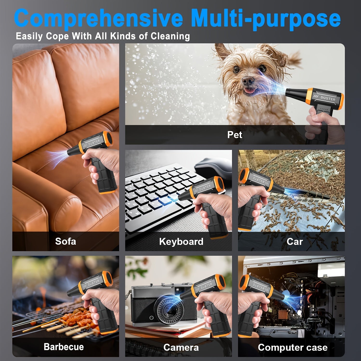 Electric Air Duster with Turbo Jet Dry Technology, Rechargeable USB, for Electronics and Keyboards