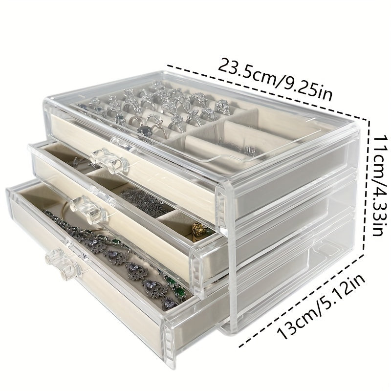 Jewelry Organizer Storage Box with Dustproof and Anti-Oxidation Clear Drawer for Rings Earrings Necklaces
