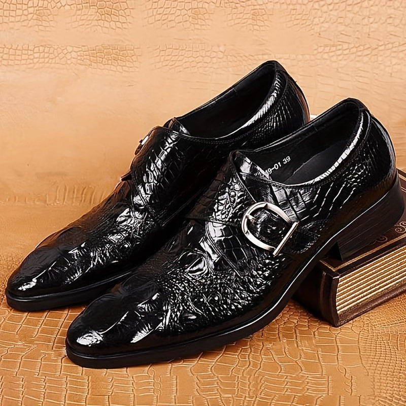 Men's Red Loafers Crocodile Print Pointed Toe Slip-On Dress Shoes for Formal Events