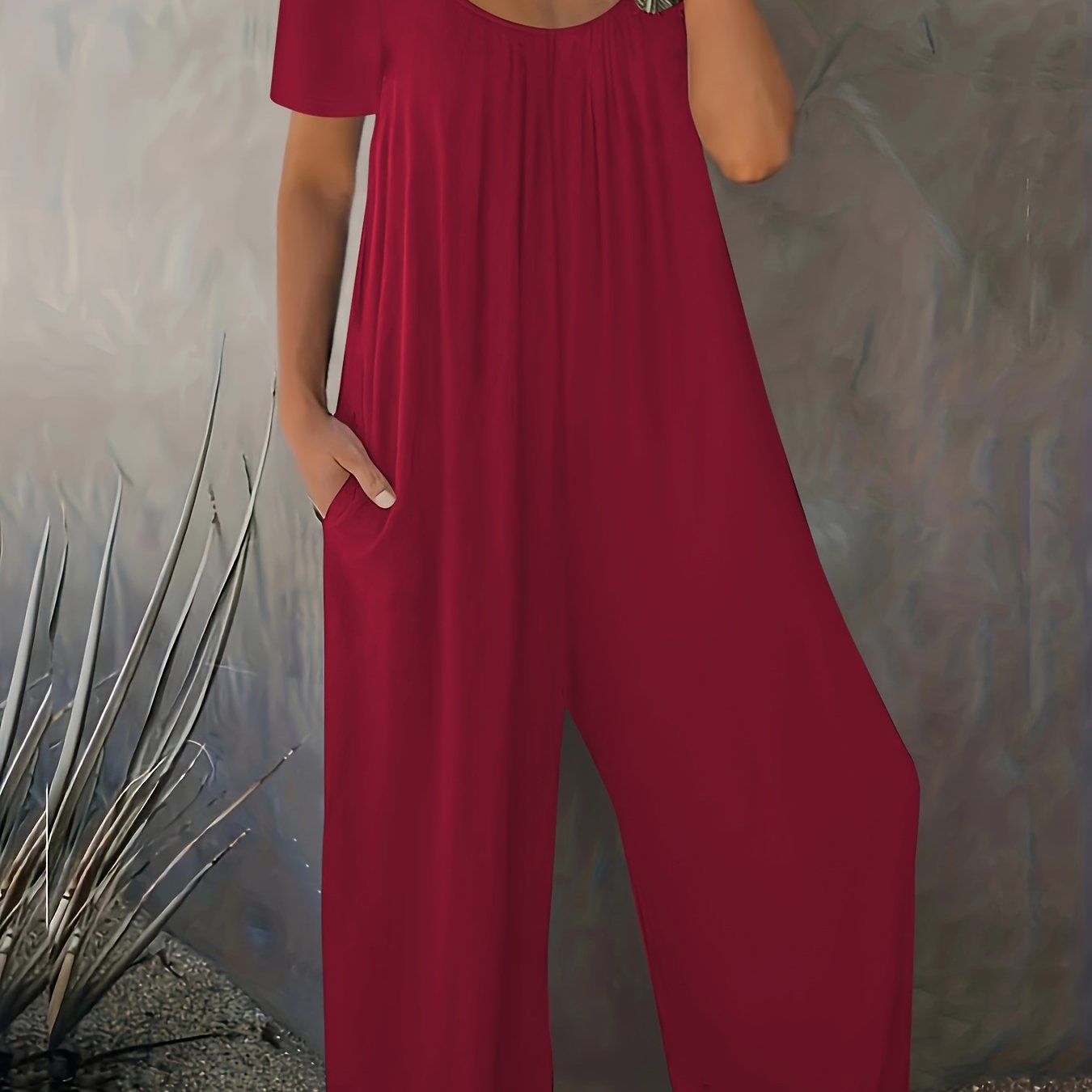 Plus Size Casual Short Sleeve Jumpsuit With Pockets for Spring Summer