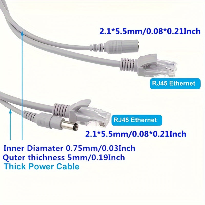 10M 20M Ethernet Cable with RJ45 and DC Connectors for Surveillance Cameras