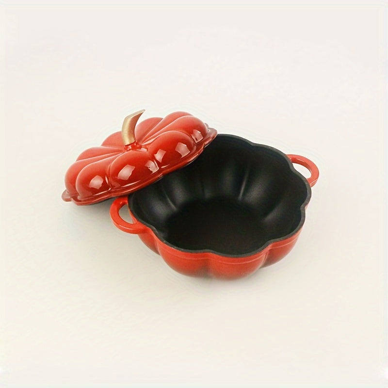 Красная кастрюля в форме тыквы из чугунного литья с эмалированной крышкой, толстая кастрюля, подходящая для газовых и индукционных плит, кухонная посуда.
