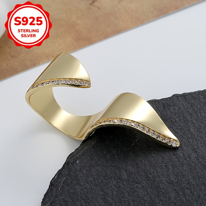 Women's Silver Ring with Irregular Geometric Synthetic Zirconia Inlay