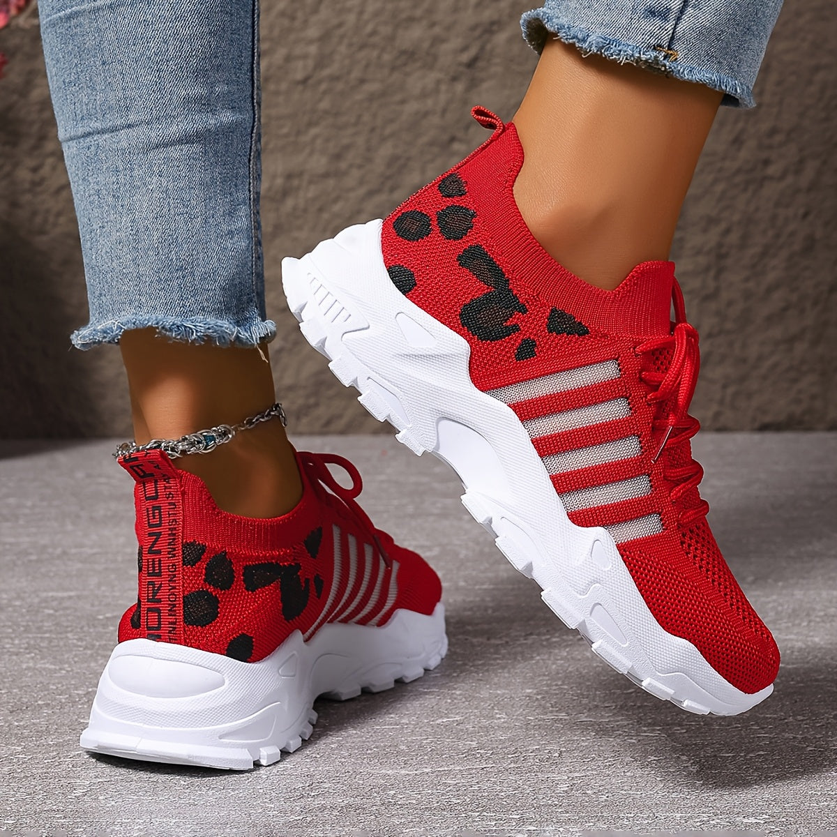 Plus Size Women's Leopard Print Breathable Mesh Sneakers for Walking and Casual Wear