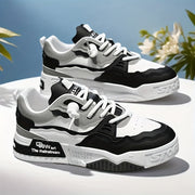 Erkaklar uchun vintage uslubidagi tasodifiy sport krossovkalari, dumaloq barmoq, bog'ichli dizayn, mato astar va barcha mavsumlarda skeytbord uchun PVC taglik.