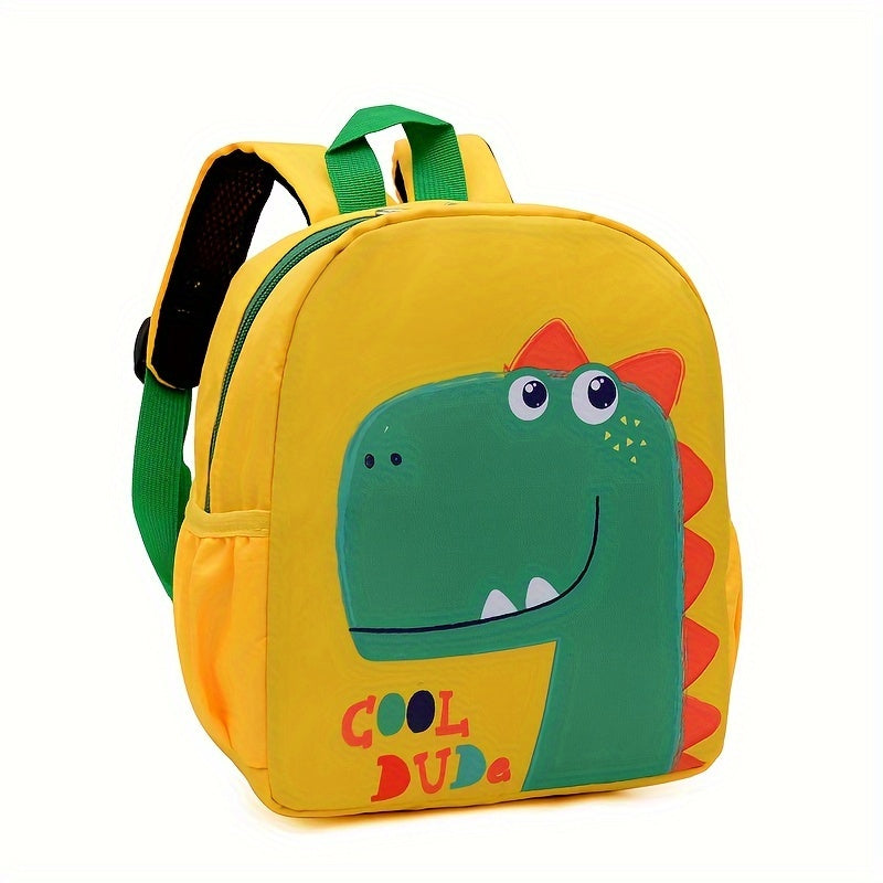 Mochila infantil de dinosaurio, a prueba de agua, de nylon, con correas ajustables, lavable a máquina, con detalles en azul y amarillo