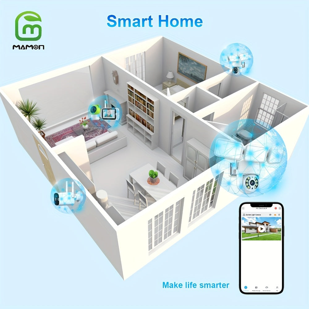 LED Floodlight Security Camera 4MP HD Motion Detection Cloud Local Storage Alexa Compatible