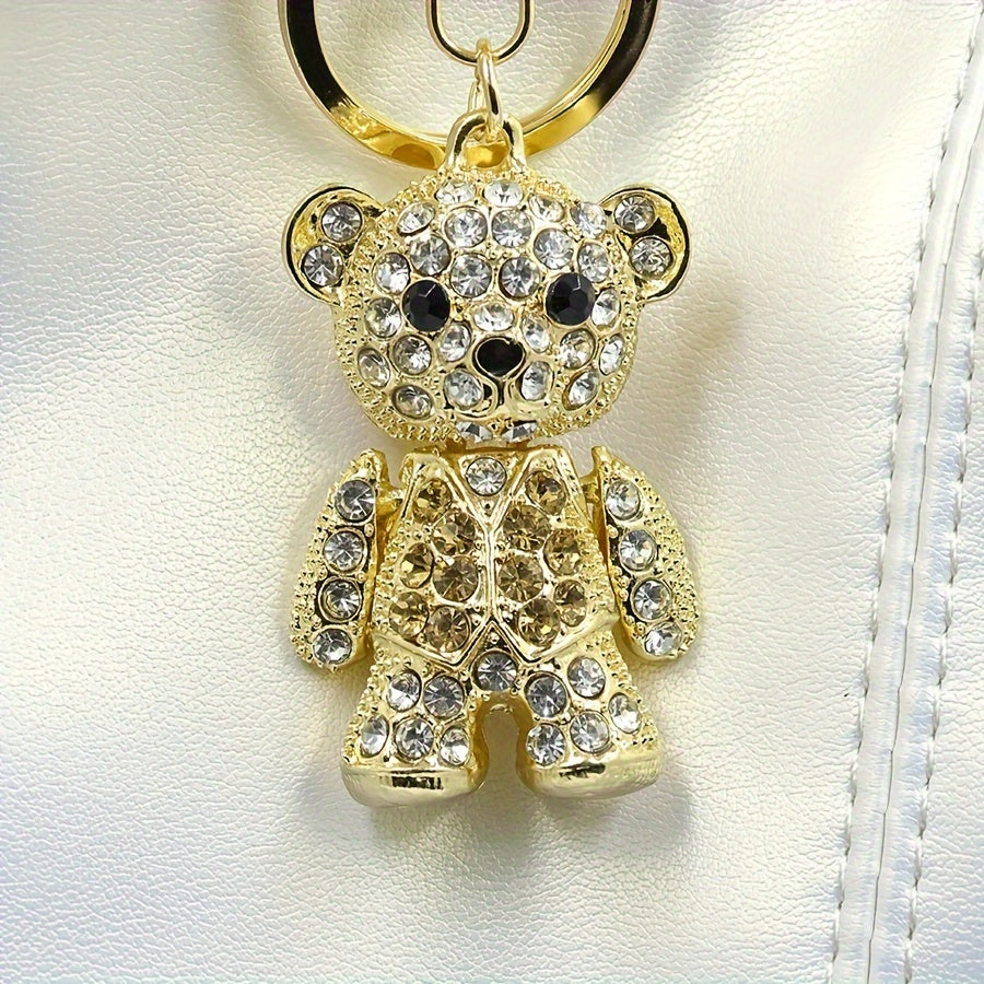 Adorable Bear Keychain Bag Charm Rhinestone Metal Pendant for Car Keys