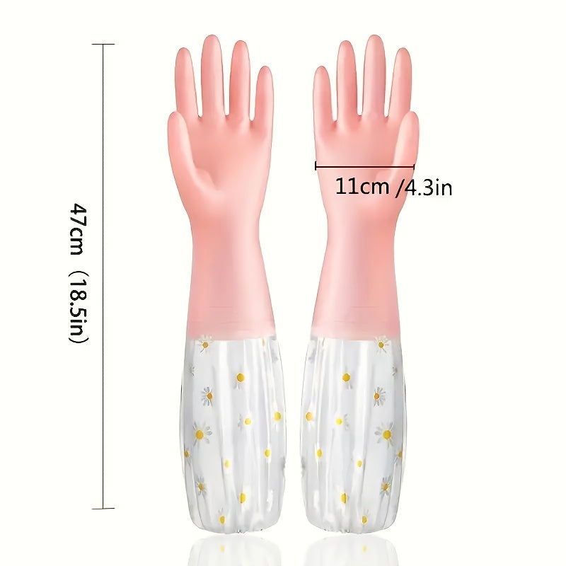 Daisy Pattern Waterproof PVC Cleaning Gloves Non-Slip Household Use