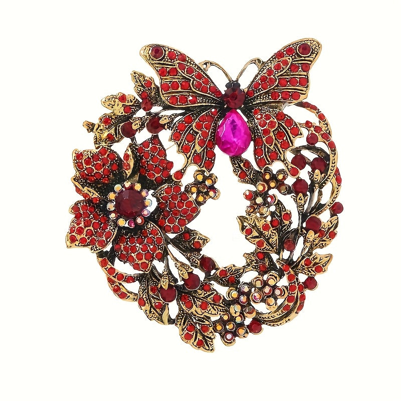 Vintage Butterfly Brooch Pin Alloy Floral Wreath Elegant Jewelry for Coats and Suits