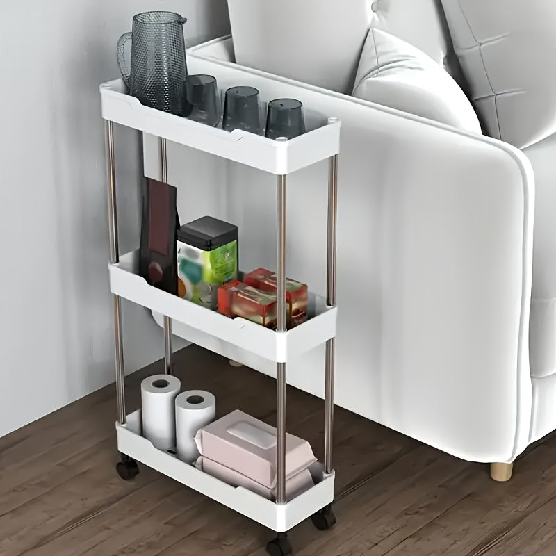 3/4 Layer Rolling Storage Cart with Stainless Steel and Plastic Underwear Organizer for Home Use
