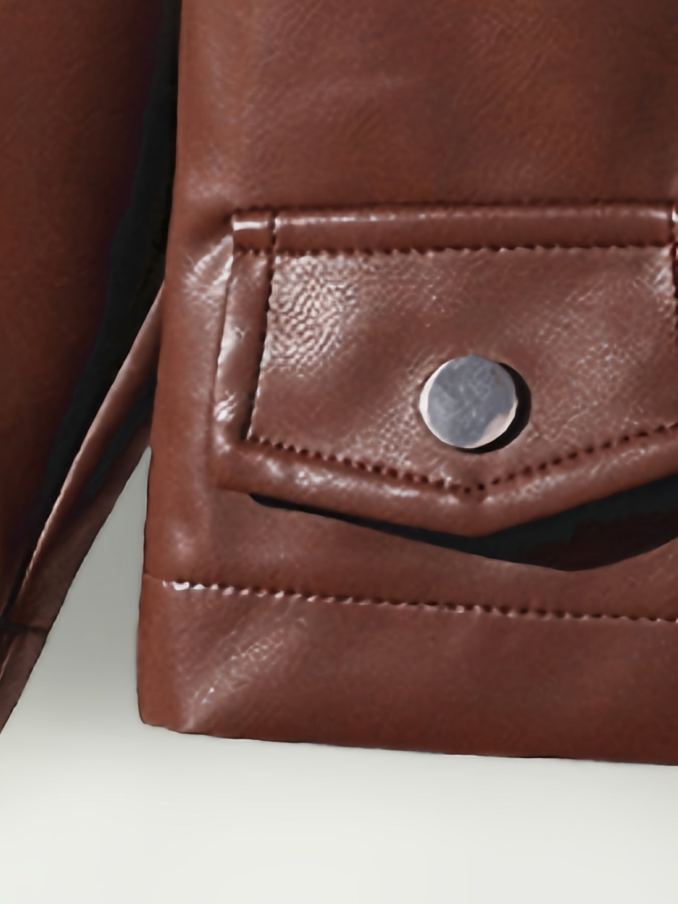 Kids Brown PU Jacket with Zipper, Lapel Collar, Faux Pockets for All-Season Casual Wear