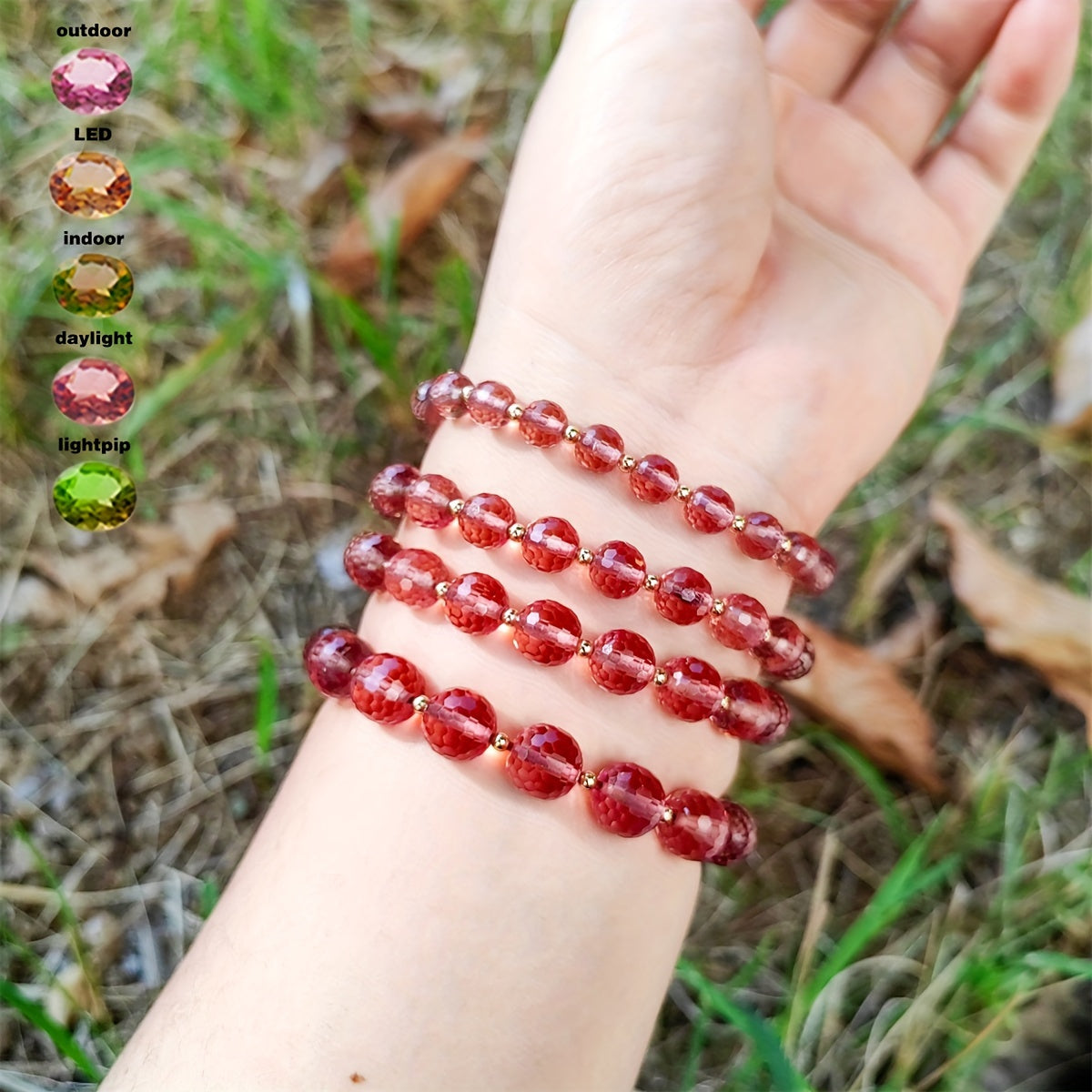 Women's Diaspore Bracelet with Color-Changing Beads and Silver Tone Metal