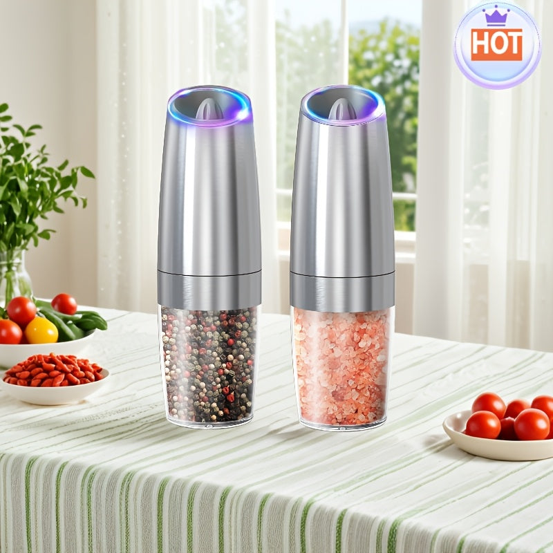 Juego de molinillo de gravedad de acero inoxidable de 2 piezas con molinillo eléctrico de sal y pimienta ajustable