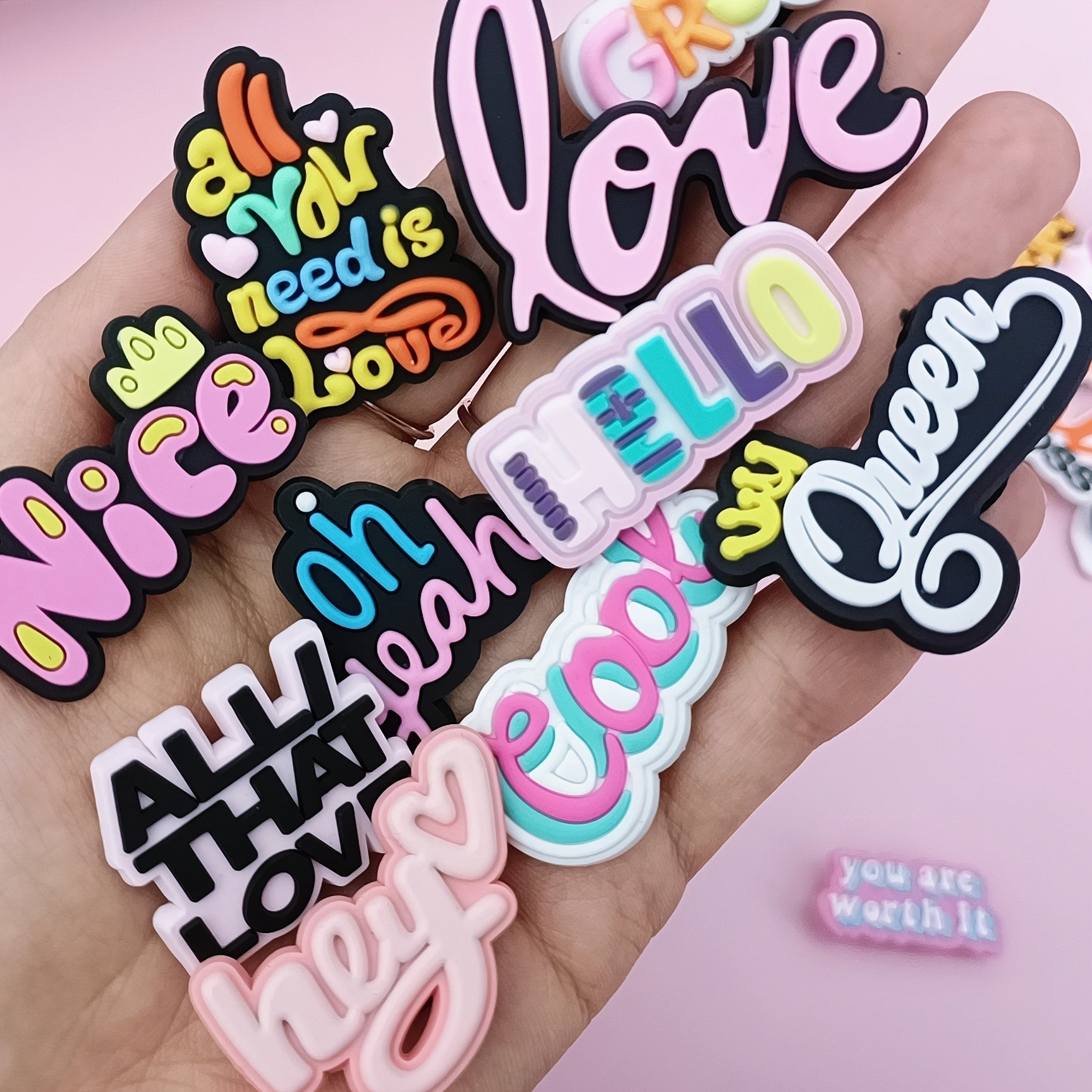 18pcs PVC Shoe Charms Set Assorted Phrases for Sneakers and Bags