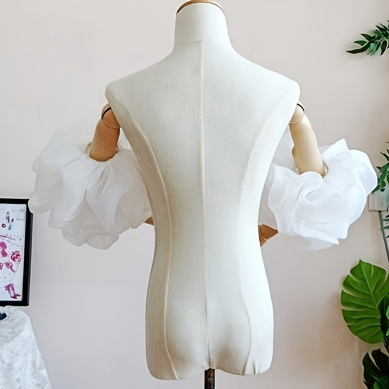 Women's Wedding Dress with Oversized Bubble Sleeves and Cloud Accents