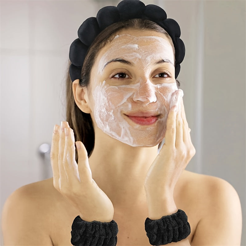 Set of 4 Women's Skincare and Hair Accessories Including Bow Headband Spa Head Hoop and Wristbands