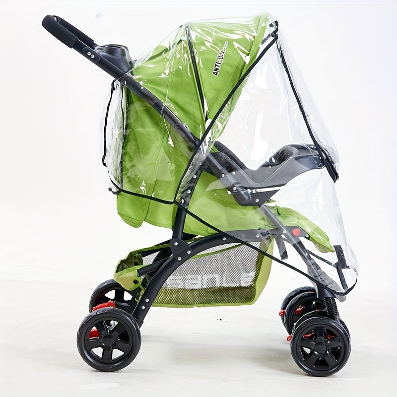 Transparent Rain Cover for Strollers with Windproof Dustproof Canopy and Black Zipper