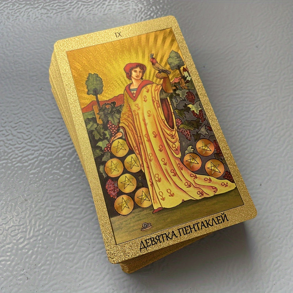Russian Golden Tarot Deck 78 Cards with Russian Paper Guide Book for Divination