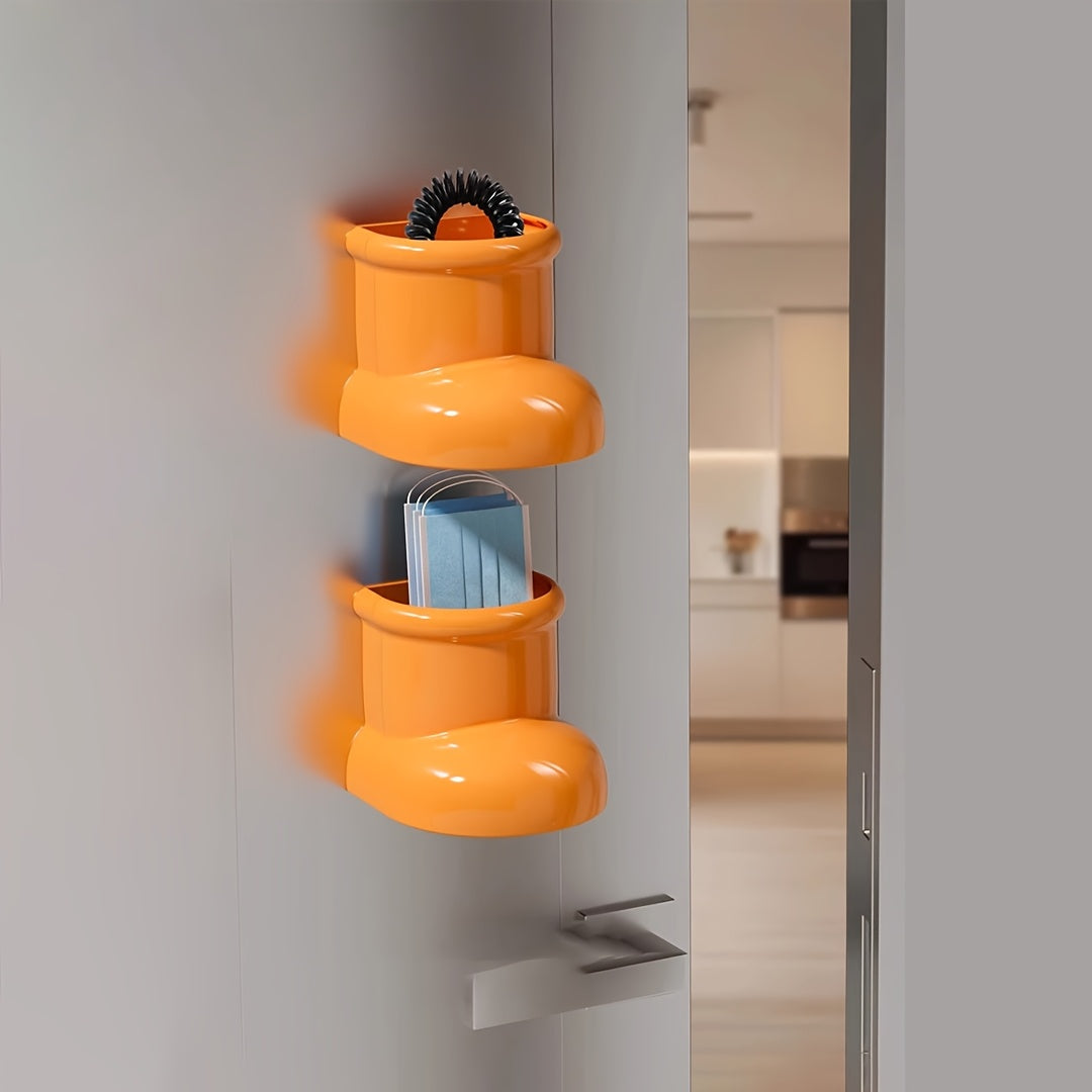 Cartoon Boot Magnetic Fridge Sticker and Storage Box Red Orange Organizer