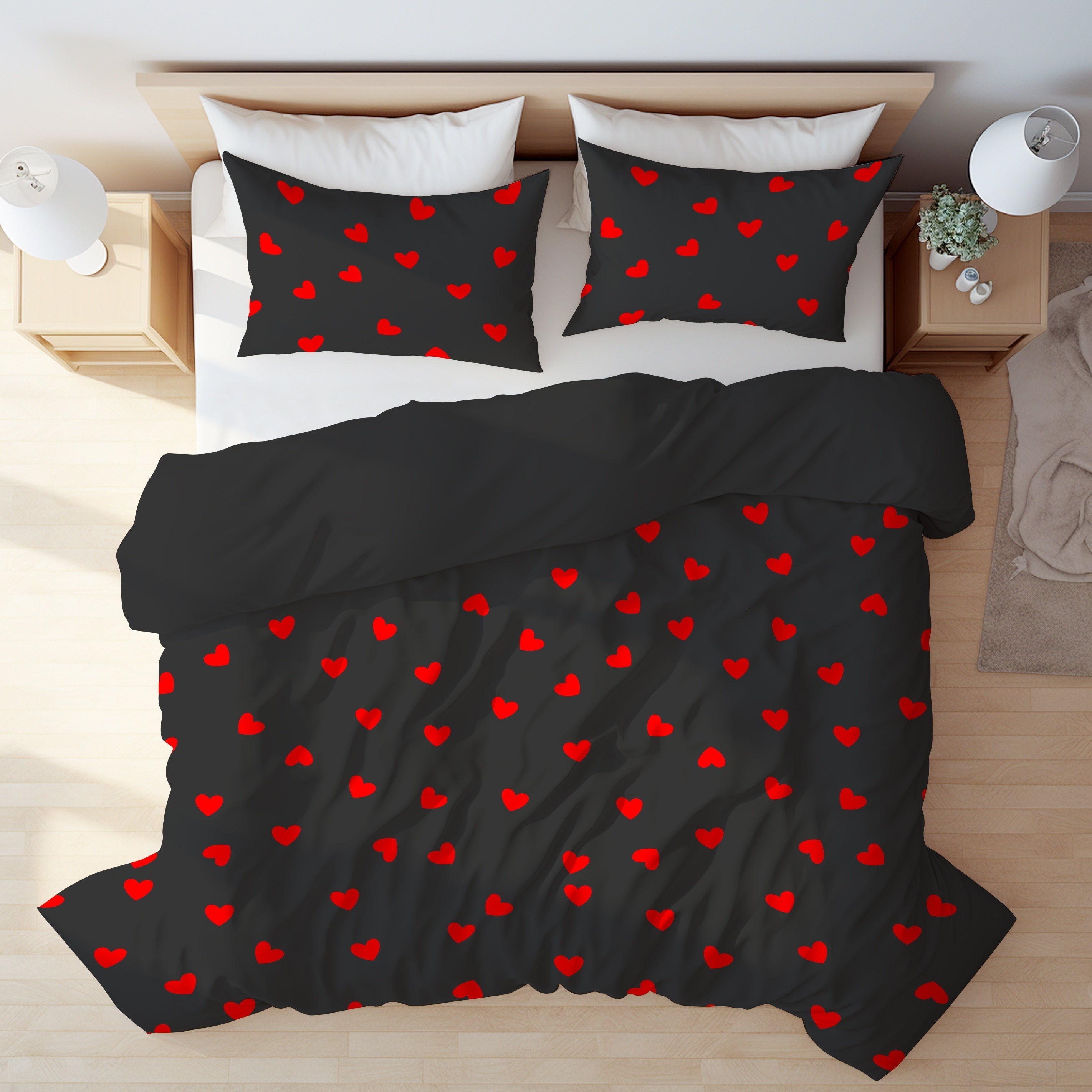Valentine's Day Heart Print Bedding Set Duvet Cover and Pillowcases Soft and Skin-Friendly