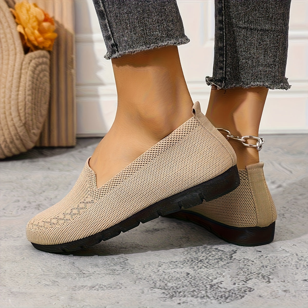 Women Knit Slip-On Loafers Lightweight Breathable Casual Shoes