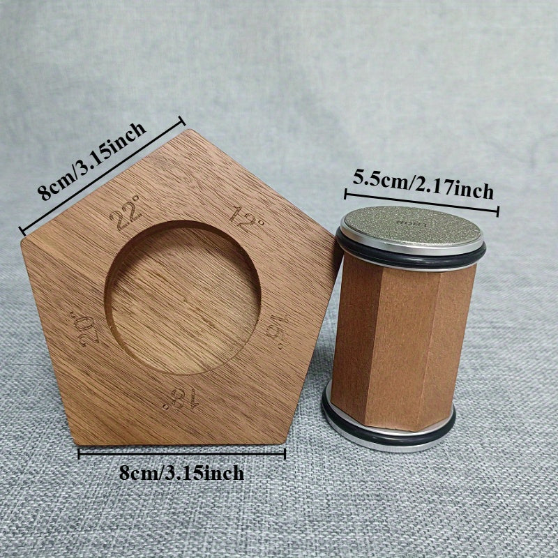 Yog'och asosli kichik pichoq silliqlash mashinasi, zanglamas po'lat komponentlar, olmos va whetstone silliqlash toshlari, 5 sozlanadigan burchaklar va oshxona pichoqlari uchun magnit tortish uchun.