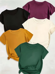 Women's Casual Short Sleeve T-Shirts Pack of 5 Breathable, Solid Colors