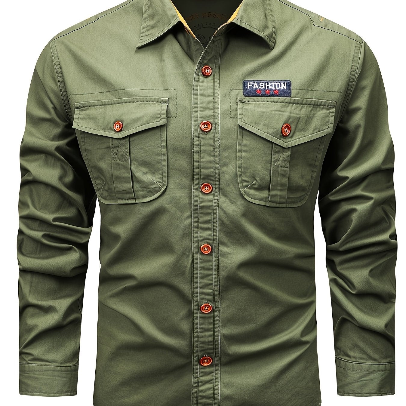 Men's Cotton Cargo Shirt Long Sleeve Pockets Casual Outdoor Fall
