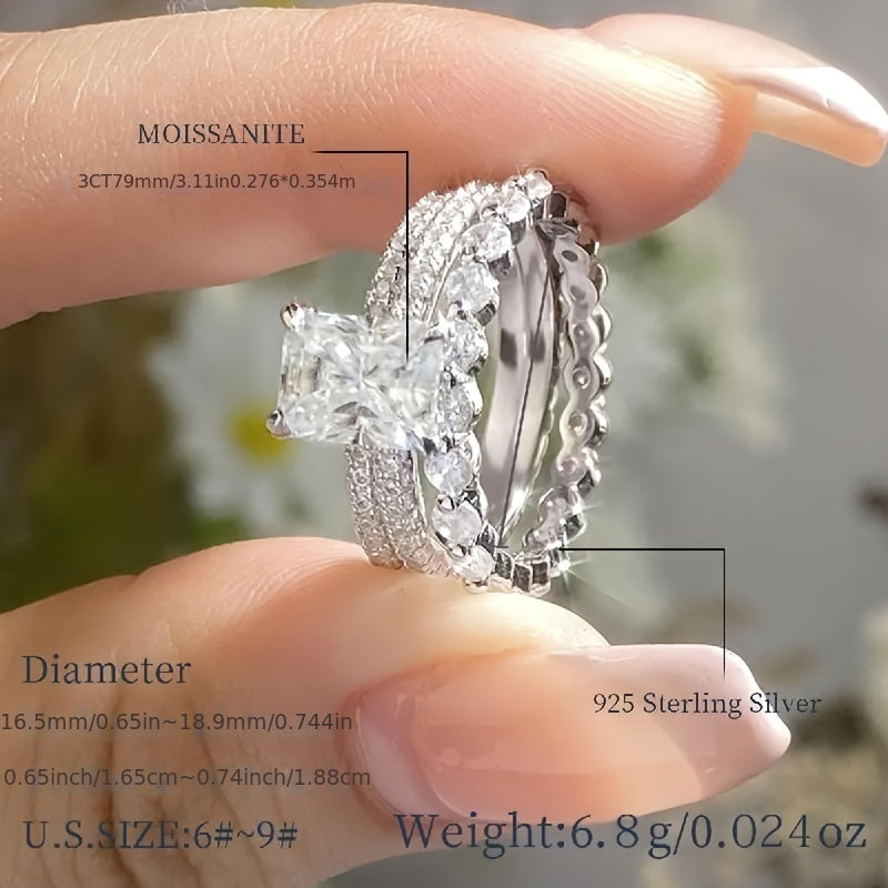 Sterling Silver Stacking Ring with Moissanite 2-3 Carats Engagement Band Gift Box