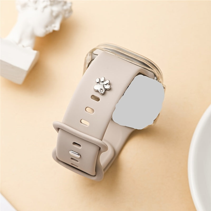 Set of 3 Dog Paw Rhinestone Nail Charms for Silicone Watch Bands Metal Decorative Accessories