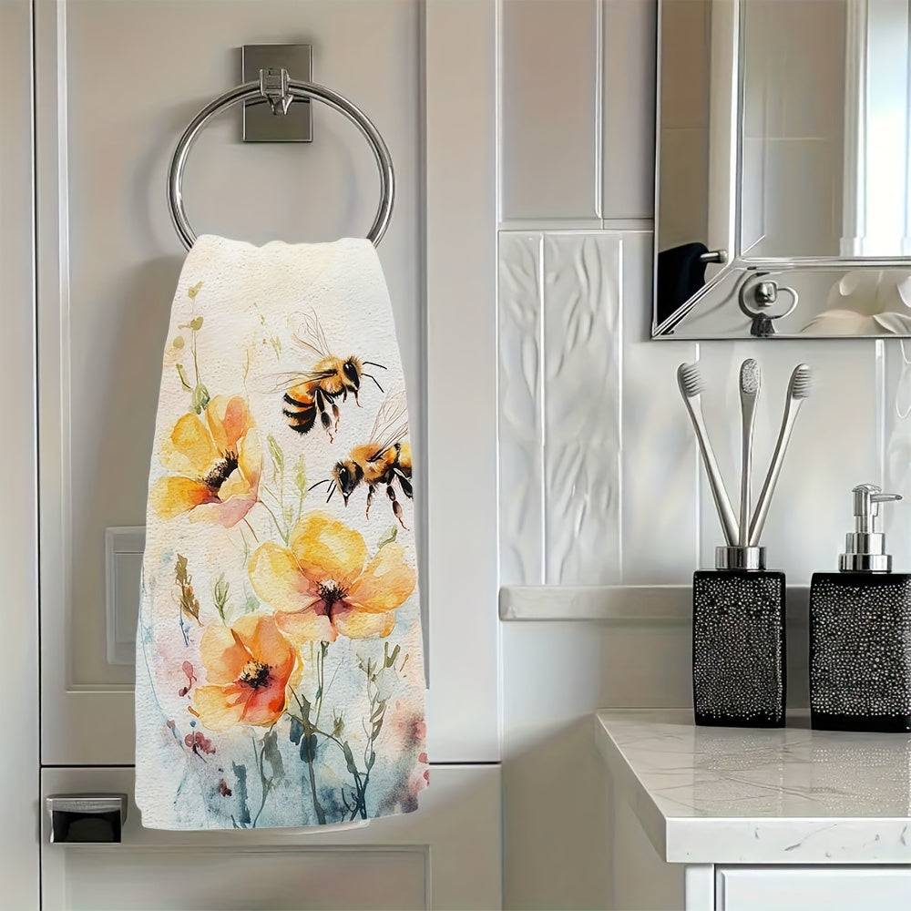 Juego de 2 toallas de cocina de acuarela con abejas y flores, 40x60 cm, absorbentes