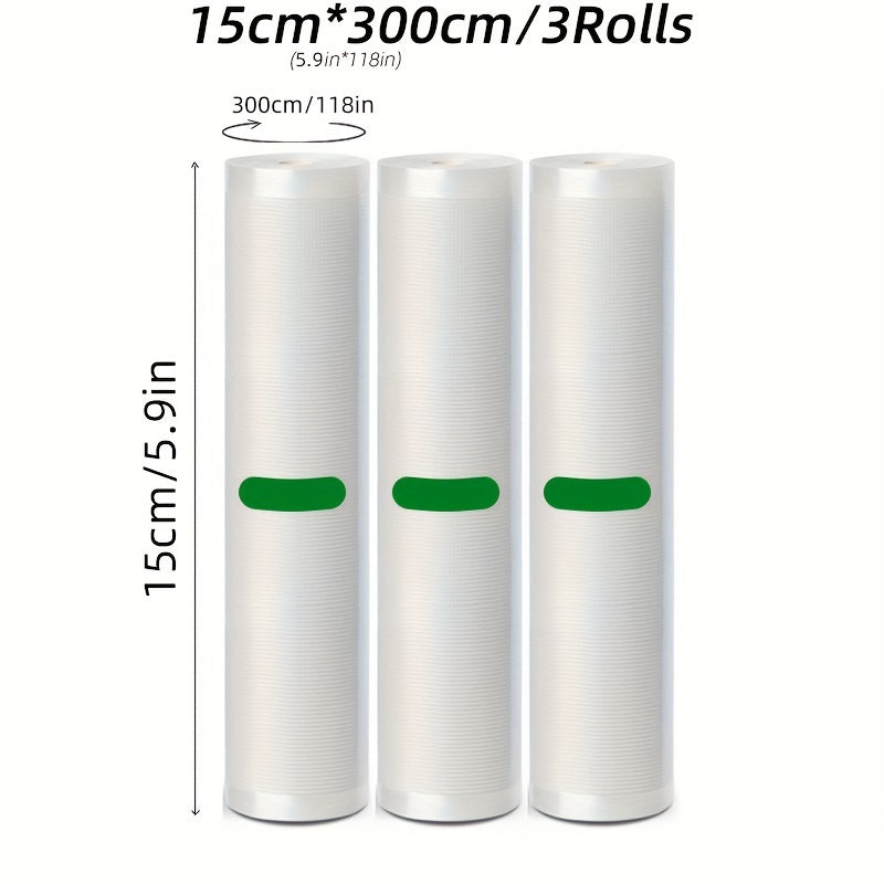 Vakuum yopish sumkalar 3 ta rulon, 3M teksturali BPA-free PE+PA sous vide va saqlash uchun