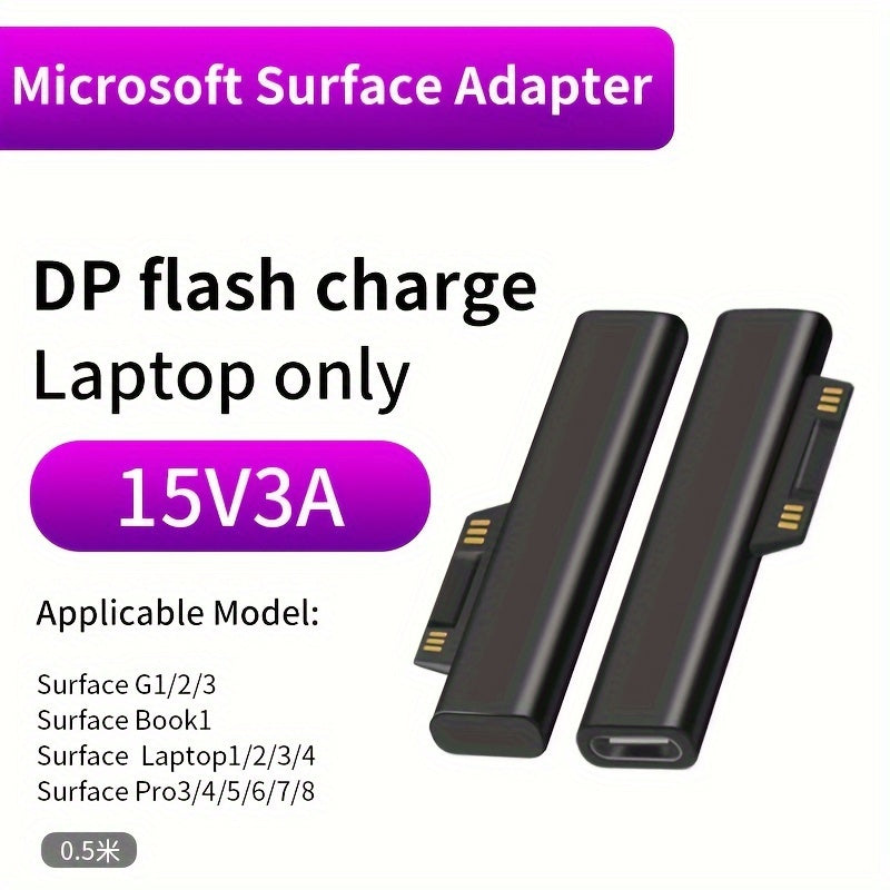 Fast Charging USB-C Cable for Surface Pro 3 4 5 6 7 8 15V 50-80W