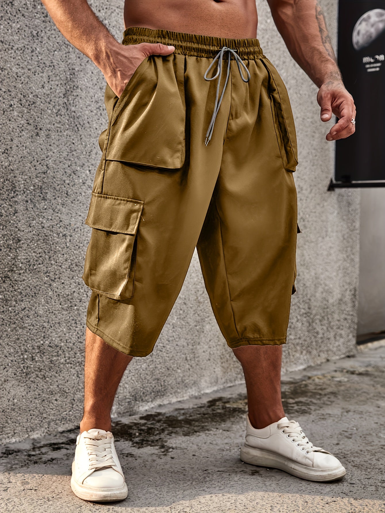 Men's Plus Size Cargo Shorts with Pockets Solid Color Summer Casual Polyester