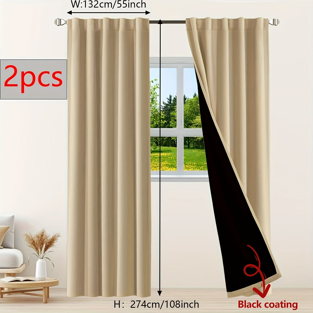 Two Pieces Blackout Curtains Thermal Insulated Twill for Bedroom Living Room