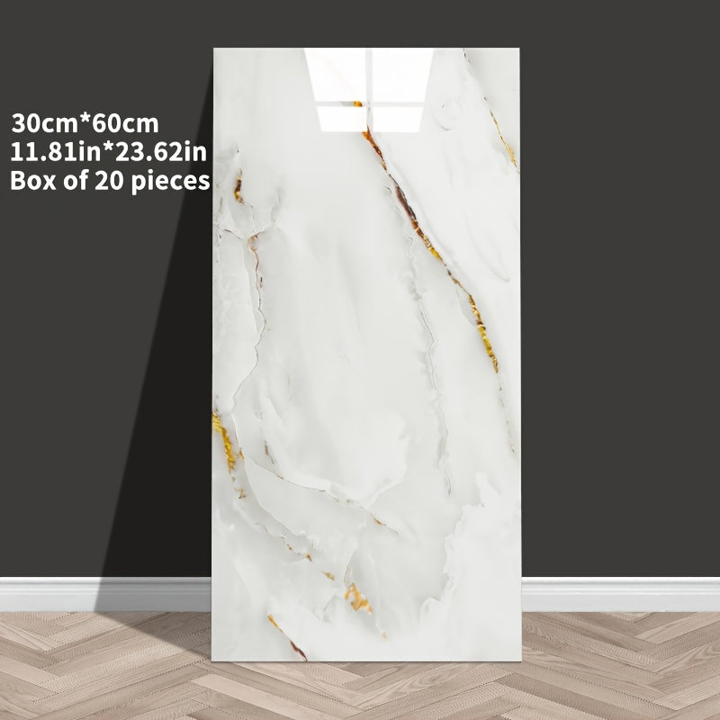 Marble Effect Self-Adhesive Wall Tiles Vinyl Waterproof Easy to Clean for Bathroom Kitchen Living Room Bedroom Pack of 10 20 or 50