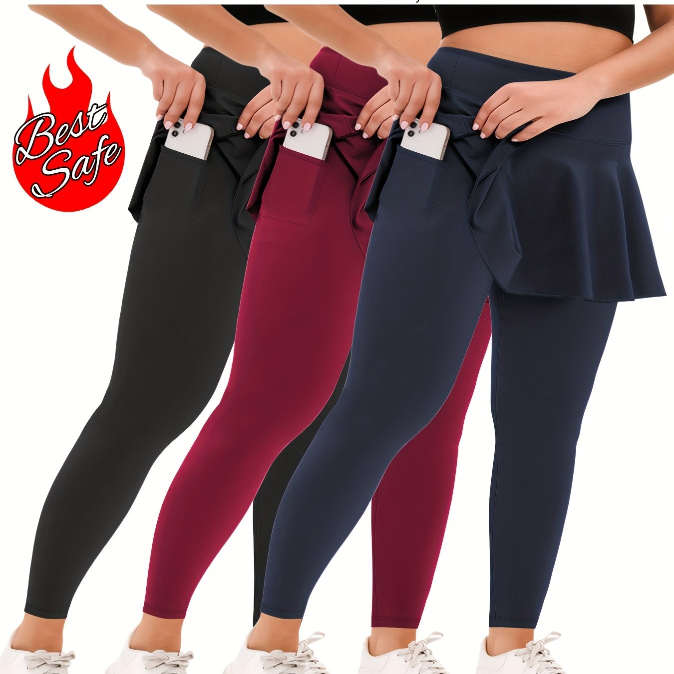 Plus Size Women Tennis Skirted Leggings with Pockets Capris Yoga Wear