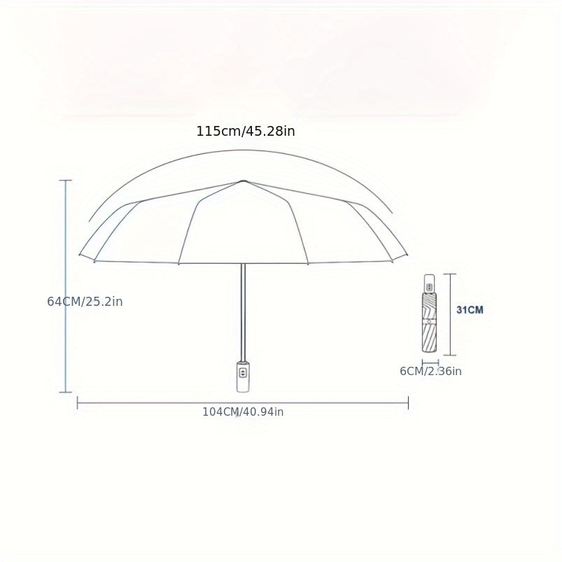 Unisex Automatic Umbrella with 24 Reinforced Ribs Foldable Portable for Rain and Sun