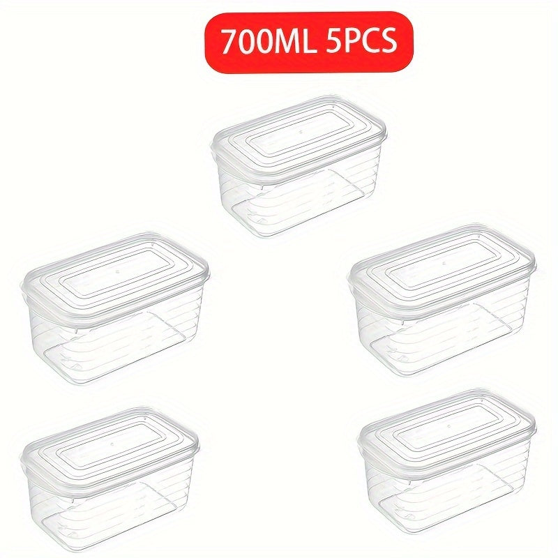 Pack de 5 recipientes de almacenamiento de alimentos de 700ml, plástico transparente sin BPA con tapas, apilables y aptos para congelador