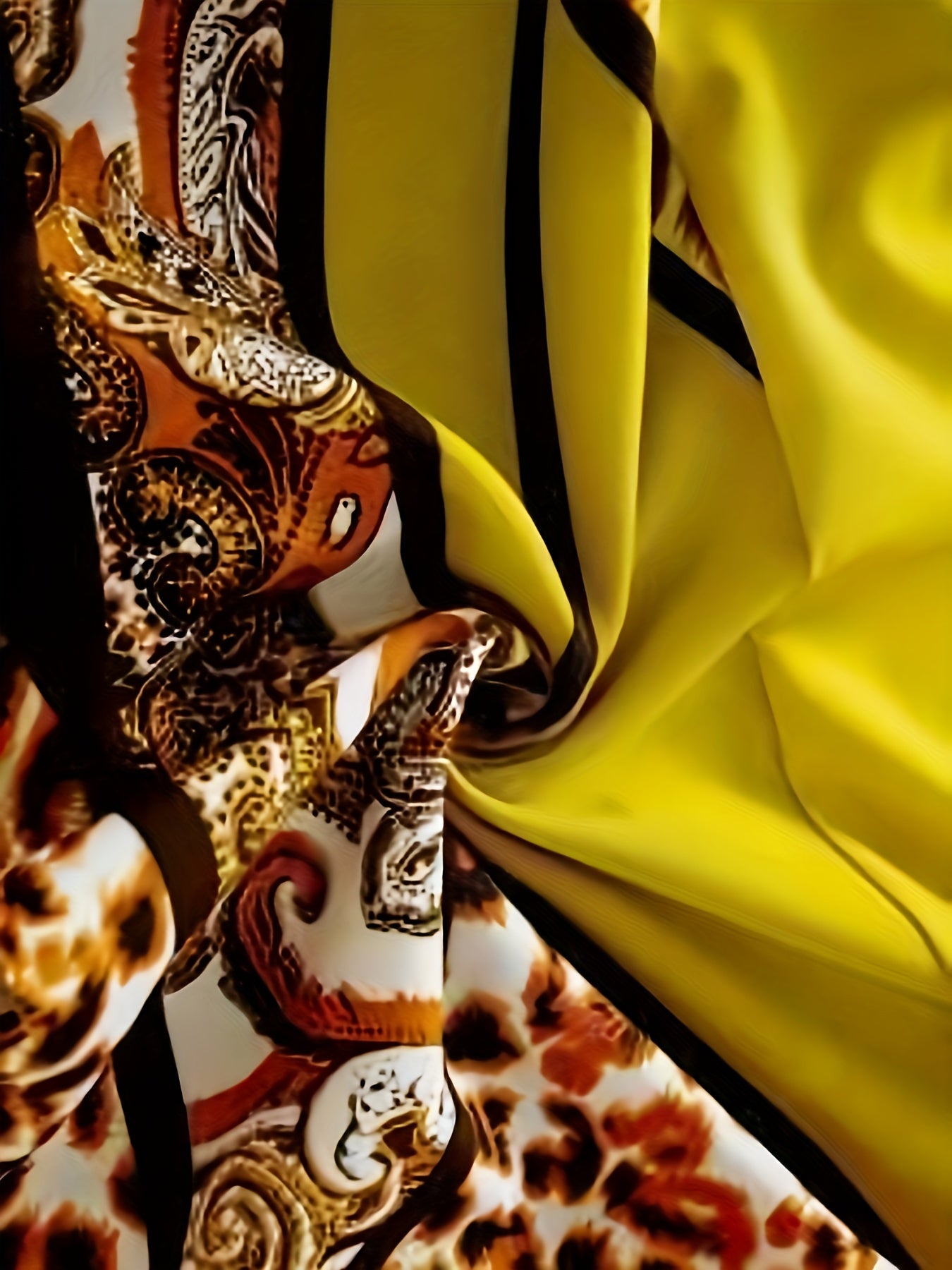 Mono de talla grande bohemio con hombros descubiertos, amarillo vibrante y negro con diseño geométrico