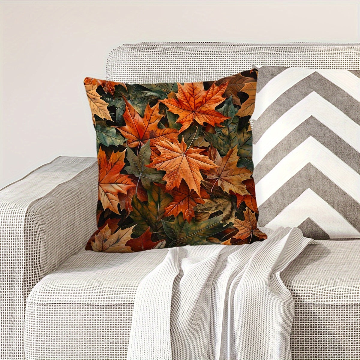 Autumn Pumpkin Sunflower Maple Leaf Pillow Cover Single-Sided Print Polyester Zip Closure for Sofa Bedroom Decor