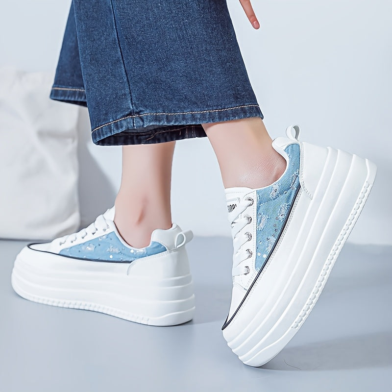 Women's Casual White Sneakers Low-Top Lace-Up Breathable Fabric