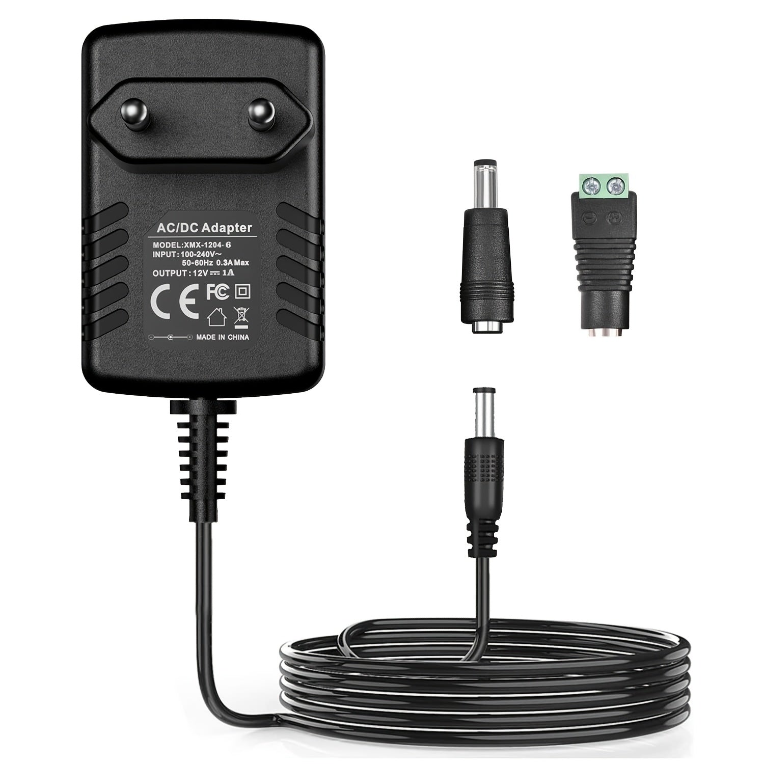 3-in-1 Power Adapter European Plug 12V 1A for Security Cameras CCTV LED Lights