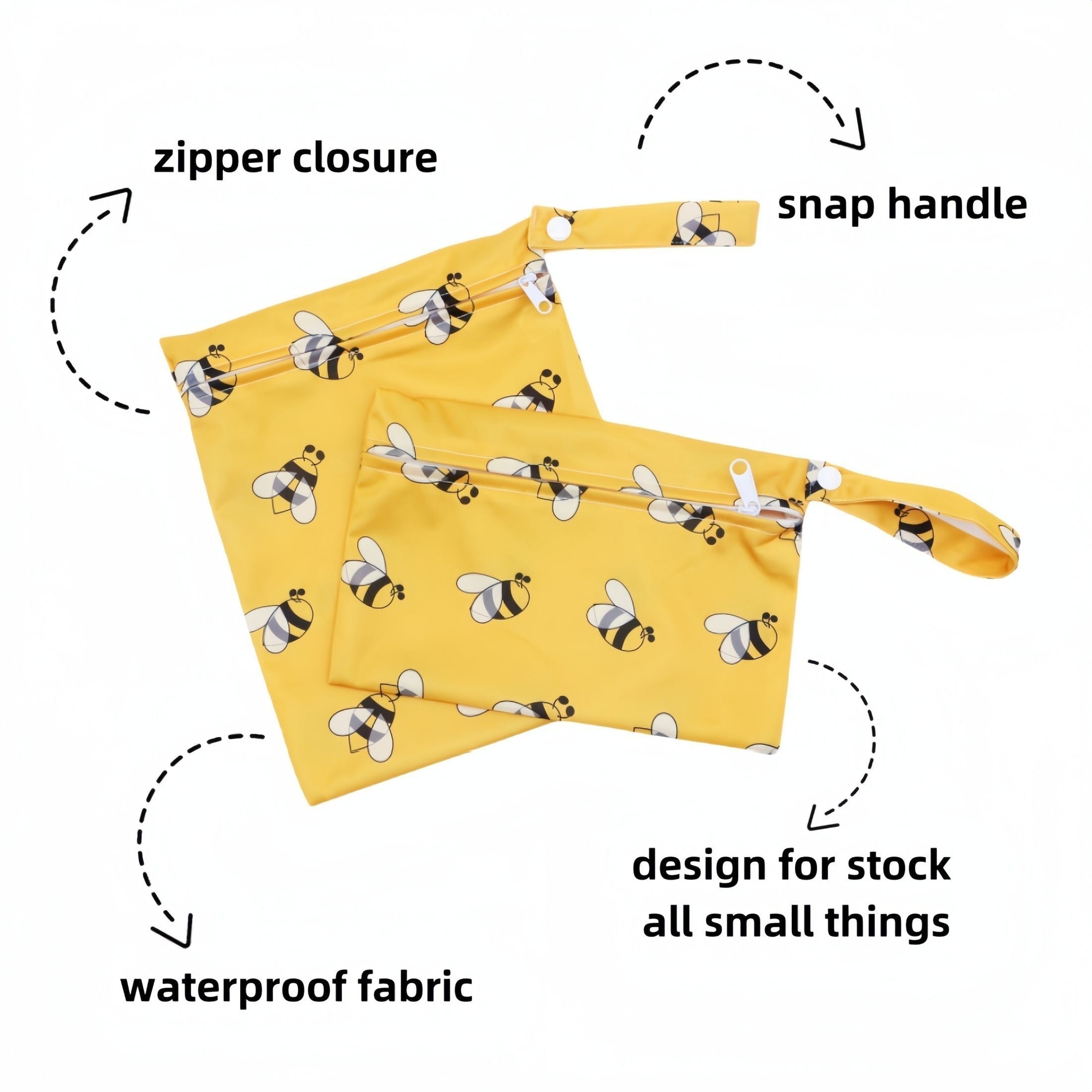 Set of 2 Waterproof Cloth Diaper Bags with Zipper Closure and Snap Handle for Travel and Wet Items