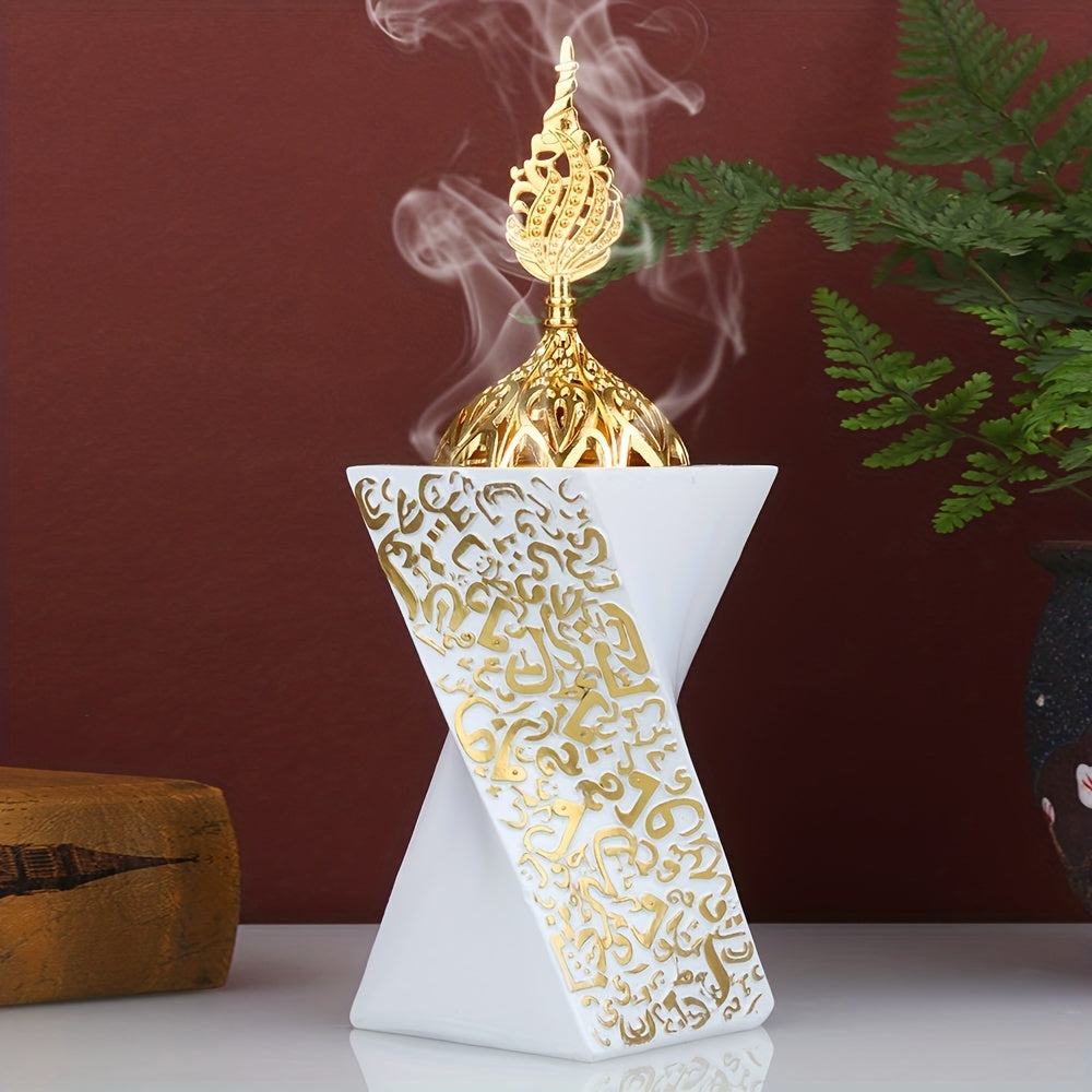 Metal-Lid Incense Burner for Bedroom Decor Resin Crafted Accent