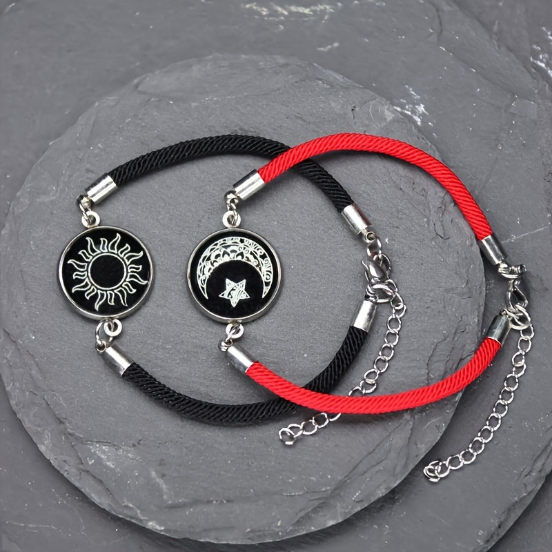 Quyosh va Oy Juftlik Bilaguzuklari, Shisha Charm bilan, Moslashuvchan Do'stlik Zargarlik