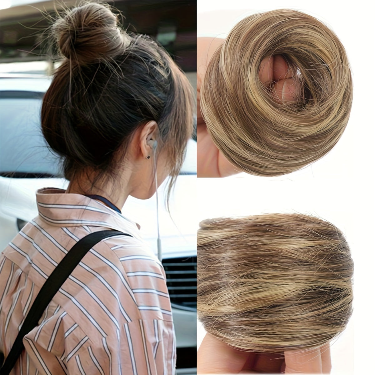 Women Synthetic Hair Bun Extension 3-Inch Elastic Donut for Parties Casual