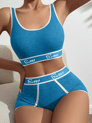 Women’s Viscose Knit Lingerie Set with Alphabet Print Bra and Boxer Briefs